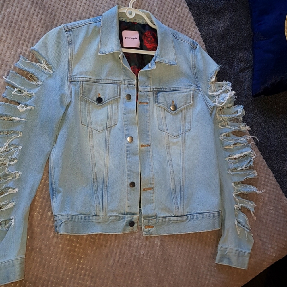 Palm Angels ripped sleeves denim jacket